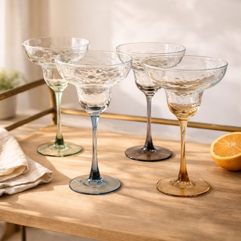 Vintage Luminarc Cocktail Glasses | Pebbled Glass | Multicolor Margarita | Set 4